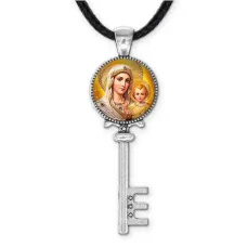 Кулон ключ, цвет серебро, со шнурком, Богородица с Иисусом C1120043