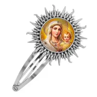 Заколка металлическая, цвет серебро, Богородица с Иисусом C1120045