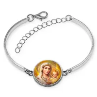 Браслет металлический, цвет серебро, Богородица с Иисусом C1120046