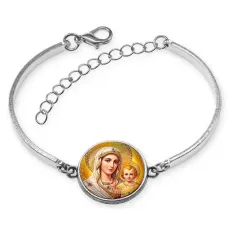 Браслет металлический, цвет серебро, Богородица с Иисусом C1120046