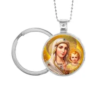 Кулон-брелок, цвет серебро, с цепочкой и кольцом, Богородица с Иисусом C1120054