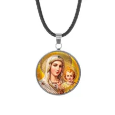 Кулон, нержавеющая сталь, со шнурком, Богородица с Иисусом C1120062