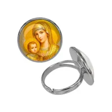 Кольцо металлическое, цвет серебро, Богородица с Иисусом C1121015