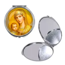 Круглое складное зеркало, цвет серебро, Богородица с Иисусом C1121016