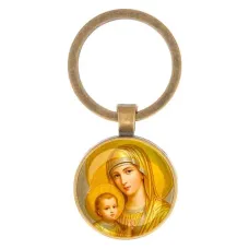 Круглый брелок, цвет бронза, Богородица с Иисусом C1121017