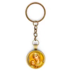 Круглый брелок, цвет бронза, с цепочкой, Богородица с Иисусом C1121018