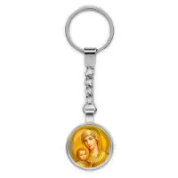 Круглый брелок, цвет серебро, с цепочкой, Богородица с Иисусом C1121022