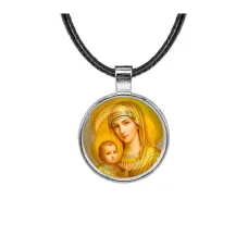 Кулон, цвет серебро, со шнурком, Богородица с Иисусом C1121027