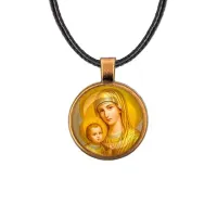 Кулон, цвет бронза, со шнурком, Богородица с Иисусом C1121029