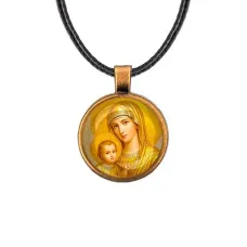 Кулон, цвет бронза, со шнурком, Богородица с Иисусом C1121029