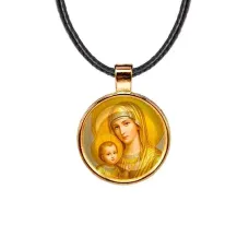 Кулон, цвет золото, со шнурком, Богородица с Иисусом C1121033
