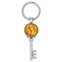 Брелок ключ, цвет серебро, с кольцом для ключей, Богородица с Иисусом C1121044