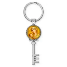 Брелок ключ, цвет серебро, с кольцом для ключей, Богородица с Иисусом C1121044