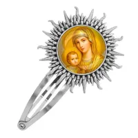 Заколка металлическая, цвет серебро, Богородица с Иисусом C1121045