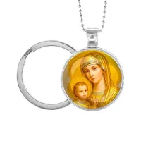 Кулон-брелок, цвет серебро, с цепочкой и кольцом, Богородица с Иисусом C1121054