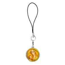 Подвеска для телефона, цвет серебро, со шнурком, Богородица с Иисусом C1121060