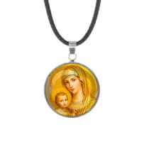 Кулон, нержавеющая сталь, со шнурком, Богородица с Иисусом C1121062