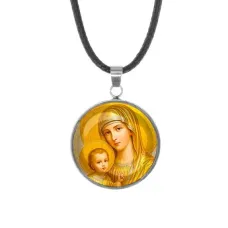 Кулон, нержавеющая сталь, со шнурком, Богородица с Иисусом C1121062
