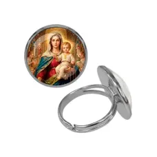 Кольцо металлическое, цвет серебро, Богородица с Иисусом C1122015