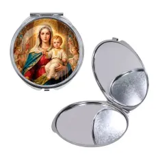 Круглое складное зеркало, цвет серебро, Богородица с Иисусом C1122016