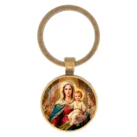 Круглый брелок, цвет бронза, Богородица с Иисусом C1122017