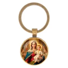 Круглый брелок, цвет бронза, Богородица с Иисусом C1122017