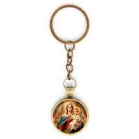 Круглый брелок, цвет бронза, с цепочкой, Богородица с Иисусом C1122018