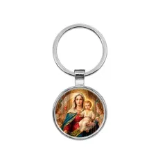 Круглый брелок, цвет серебро, Богородица с Иисусом C1122021