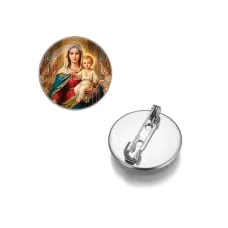 Круглый значок, цвет серебро, Богородица с Иисусом C1122023
