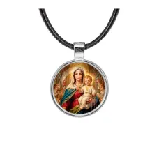 Кулон, цвет серебро, со шнурком, Богородица с Иисусом C1122027
