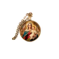 Кулон, цвет бронза, с цепочкой, Богородица с Иисусом C1122028