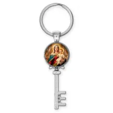 Брелок ключ, цвет серебро, с кольцом для ключей, Богородица с Иисусом C1122044