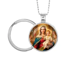 Кулон-брелок, цвет серебро, с цепочкой и кольцом, Богородица с Иисусом C1122054