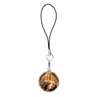 Подвеска для телефона, цвет серебро, со шнурком, Богородица с Иисусом C1122060