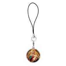Подвеска для телефона, цвет серебро, со шнурком, Богородица с Иисусом C1122060