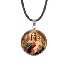 Кулон, нержавеющая сталь, со шнурком, Богородица с Иисусом C1122062