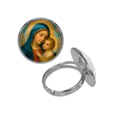 Кольцо металлическое, цвет серебро, Богородица с Иисусом C1123015