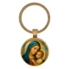 Круглый брелок, цвет бронза, Богородица с Иисусом C1123017