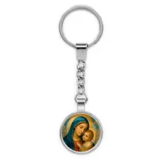 Круглый брелок, цвет серебро, с цепочкой, Богородица с Иисусом C1123022