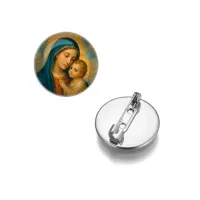 Круглый значок, цвет серебро, Богородица с Иисусом C1123023