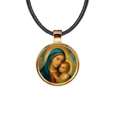 Кулон, цвет золото, со шнурком, Богородица с Иисусом C1123033