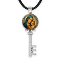 Кулон ключ, цвет серебро, со шнурком, Богородица с Иисусом C1123043