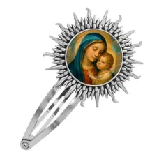 Заколка металлическая, цвет серебро, Богородица с Иисусом C1123045