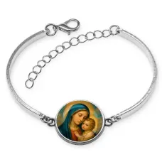 Браслет металлический, цвет серебро, Богородица с Иисусом C1123046