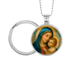 Кулон-брелок, цвет серебро, с цепочкой и кольцом, Богородица с Иисусом C1123054