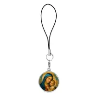 Подвеска для телефона, цвет серебро, со шнурком, Богородица с Иисусом C1123060