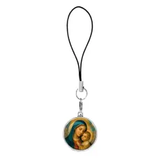Подвеска для телефона, цвет серебро, со шнурком, Богородица с Иисусом C1123060