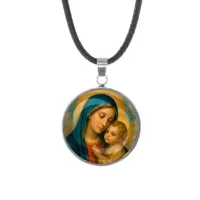 Кулон, нержавеющая сталь, со шнурком, Богородица с Иисусом C1123062