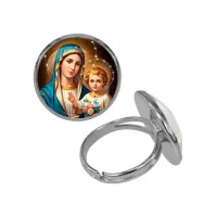 Кольцо металлическое, цвет серебро, Богородица с Иисусом C1124015