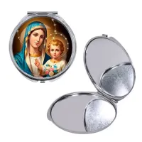 Круглое складное зеркало, цвет серебро, Богородица с Иисусом C1124016